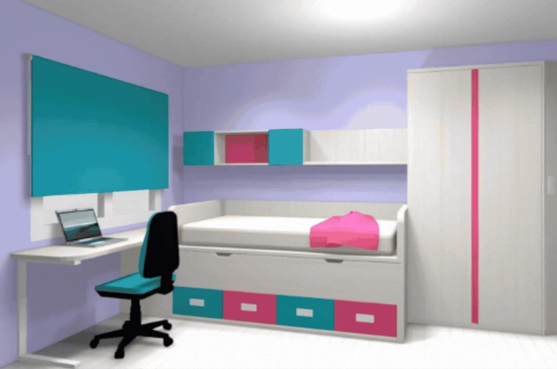 Ejemplo de dormitorio juvenil diseñado en 3D